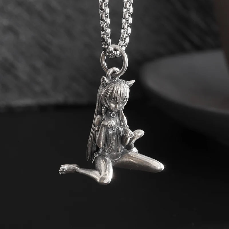 Versilberte Anime Mecha Schönes Mädchen Mädchen Anhänger Halskette Männer und Frauen Hip-Hop Rock Punk Trendy Schmuck Geschenk
