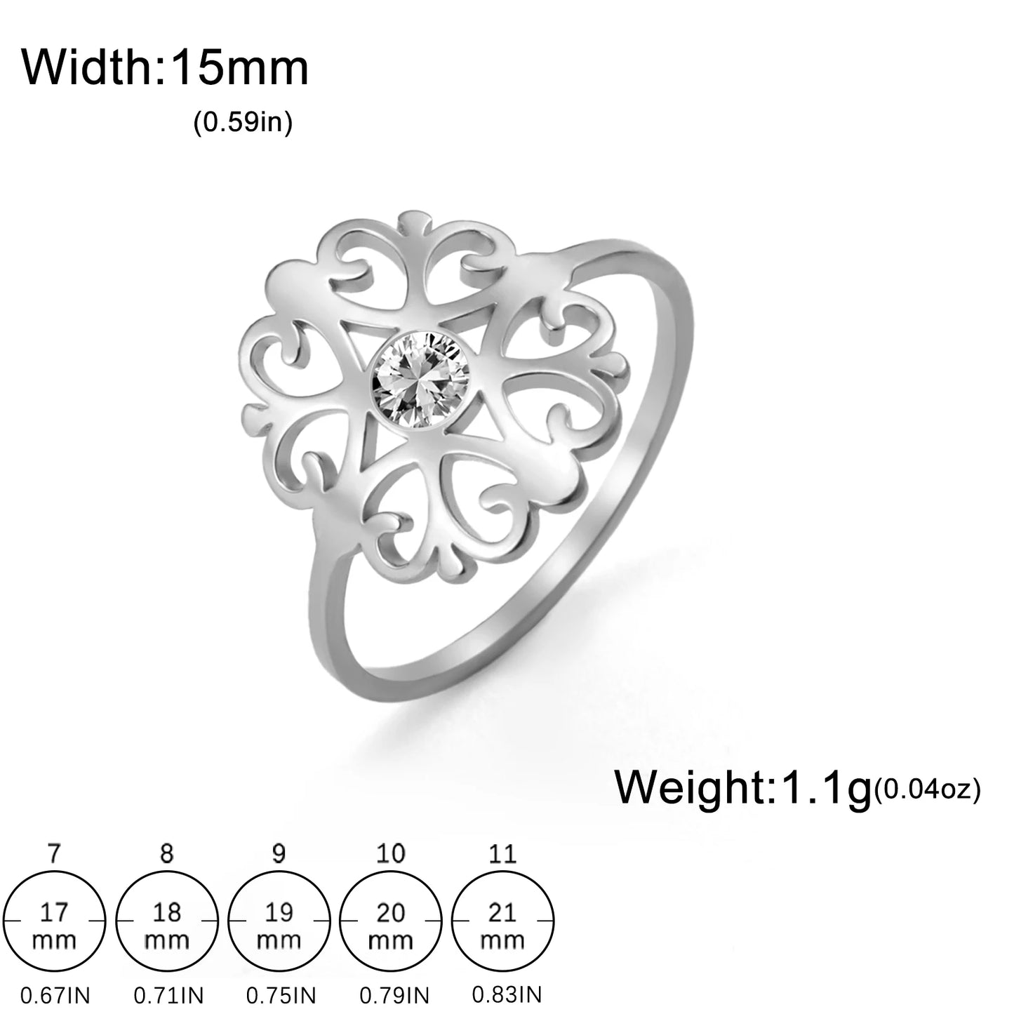 Skyrim Edelstahl-Blumenring mit klarem Zirkon, Damenringe, Ehering, böhmischer Schmuck, Jahrestagsgeschenk, Großhandel