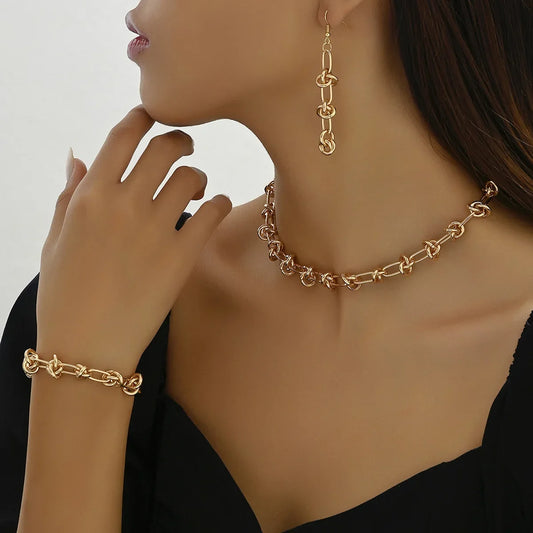 Metallseil Knoten Kette Halskette Halsband Armband und Ohrring Set Schmuckzubehör Chinesische Marke Keine (AE-Lager) Herkunft