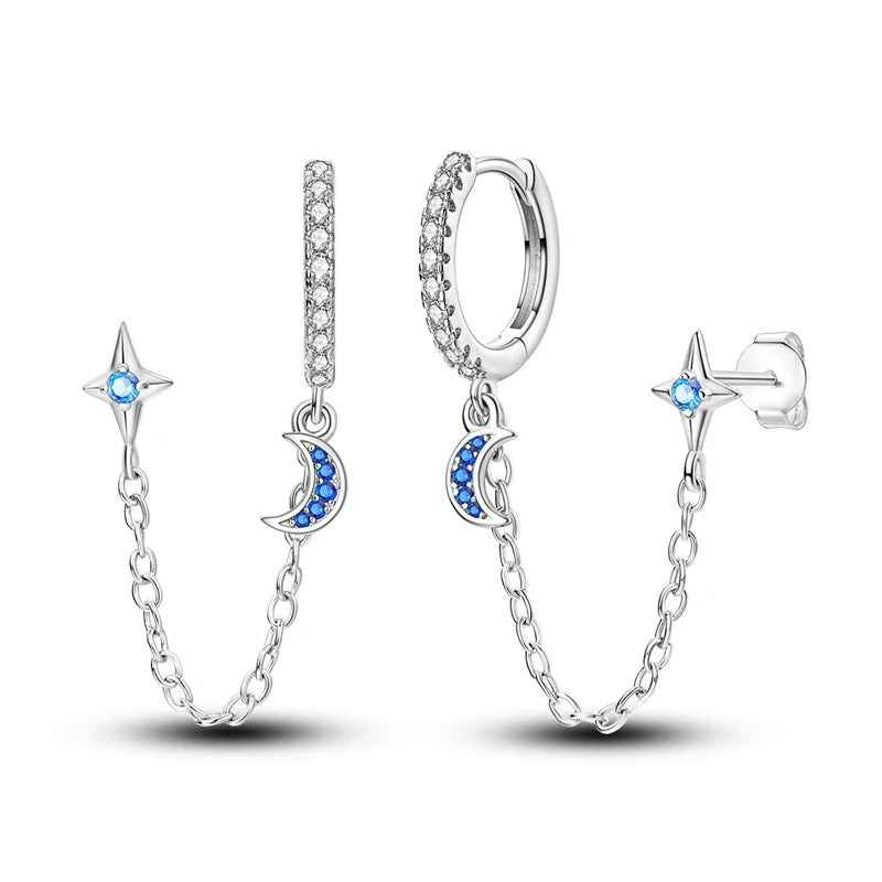 Heißer Verkauf 925 Sterling Silber Original Vielseitige Eardrop Ohrring Stern Mond Klee Creolen Für Frauen Hochzeit Verlobung Geschenk