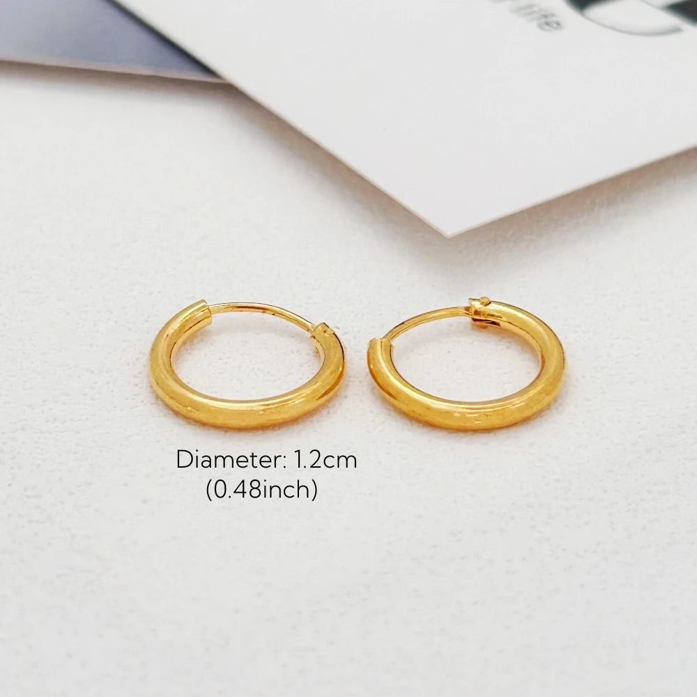 Vergoldete glatte runde Kreis-große Creolen für Damen, Größe 12/25/30/40/50/60 mm, Edelstahl, Schmuck, Accessoires, Geschenke