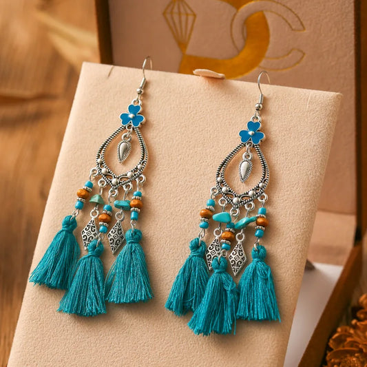 Mode Böhmischen Herz Blume Emaille Geometrische Quaste Ohrringe Für Frauen Unregelmäßige Stein Perlen Handgemachte Boho Hochzeit Schmuck