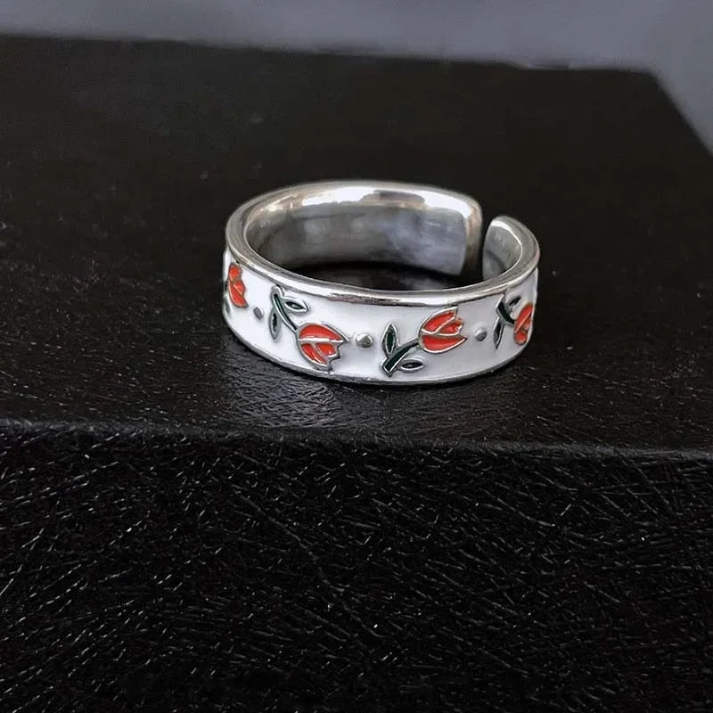 Neue Vintage Emaille Tulpe Blume Ringe für Frauen Mode Einfache Splitter Farbe Verstellbare Öffnung Finger Ring Party Jäten Schmuck