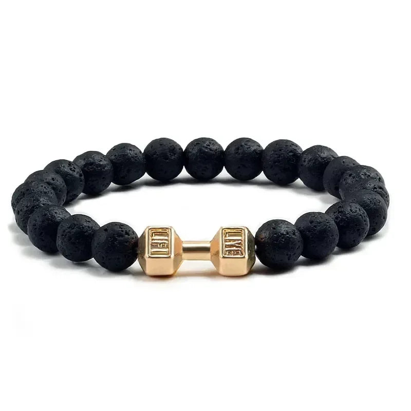 Lava Armband Schwarz Vulkanstein schwarz Matte Hantel Perlen Armbänder Für Frauen Männer Fitness Langhantel Schmuck Herren Armbänder