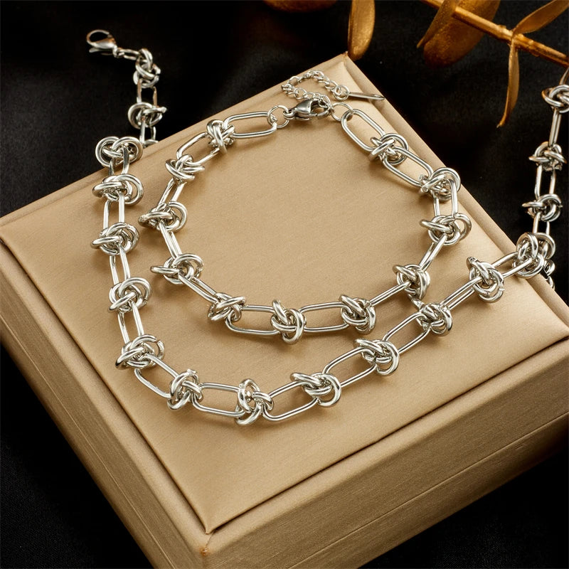 DIEYURO 316L Edelstahl Gold Silber Farbe Twist Knoten Halskette Armbänder Für Frauen Mädchen Neue Mode Lichtecht Schmuck Set