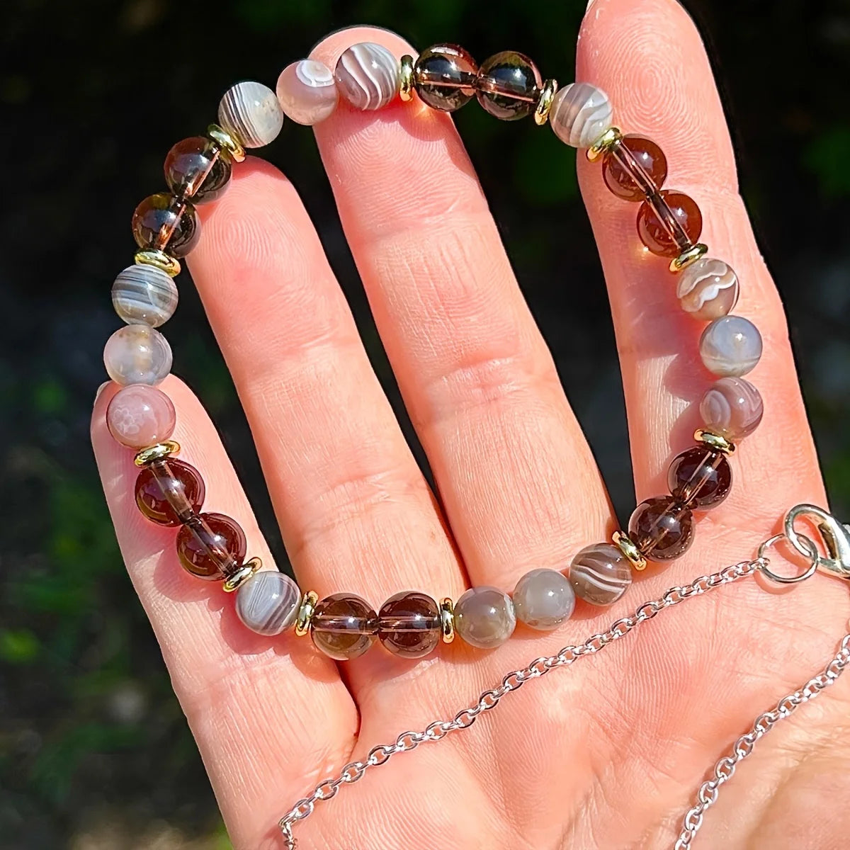 1 Stück/Überdenkungsarmband aus Botswana-Achat und Rauchquarz, handgefertigter Schmuck für Männer und Frauen, Weisheits- und Stärkeschmuck