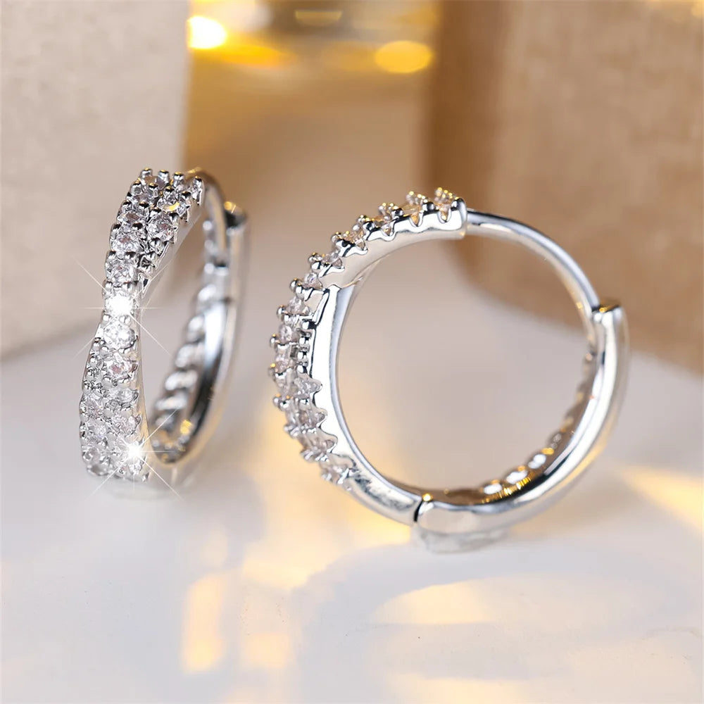 Weißer Zirkon, kleiner Stein, gekreuzte Creolen für Frauen, Vintage-Gold, Silber, Farbe, Hochzeitsschmuck, vielseitiges Accessoire