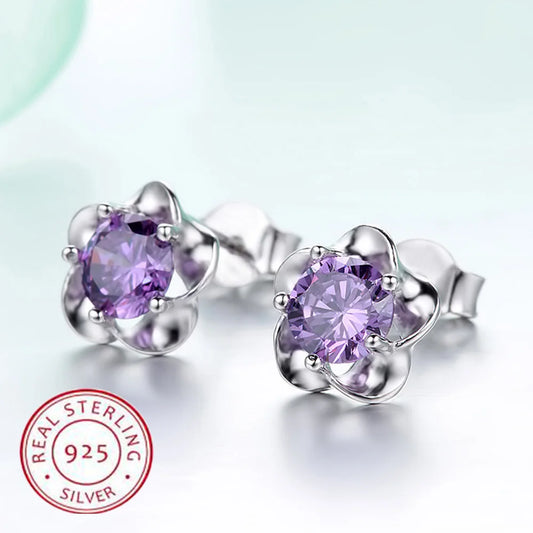925 Sterling Silber Neue Frau Mode Schmuck Hohe Qualität Blau Rosa Weiß Lila Kristall Zirkon Heißer Verkauf Ohrringe H350