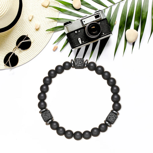 Vatertagsgeschenke für Papa, Herren-Perlenarmband mit Liebeskarte, Lavagestein-Armband, Geburtstag, Vatertag, Weihnachtsgeschenke für Männer