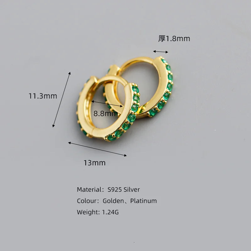 WANTME 925 Sterling Silber Einfache Farbe Zirkon Huggies 8,8mm Ohr Creolen für Frauen Mode Überzogene 18 k Gold Charms schmuck
