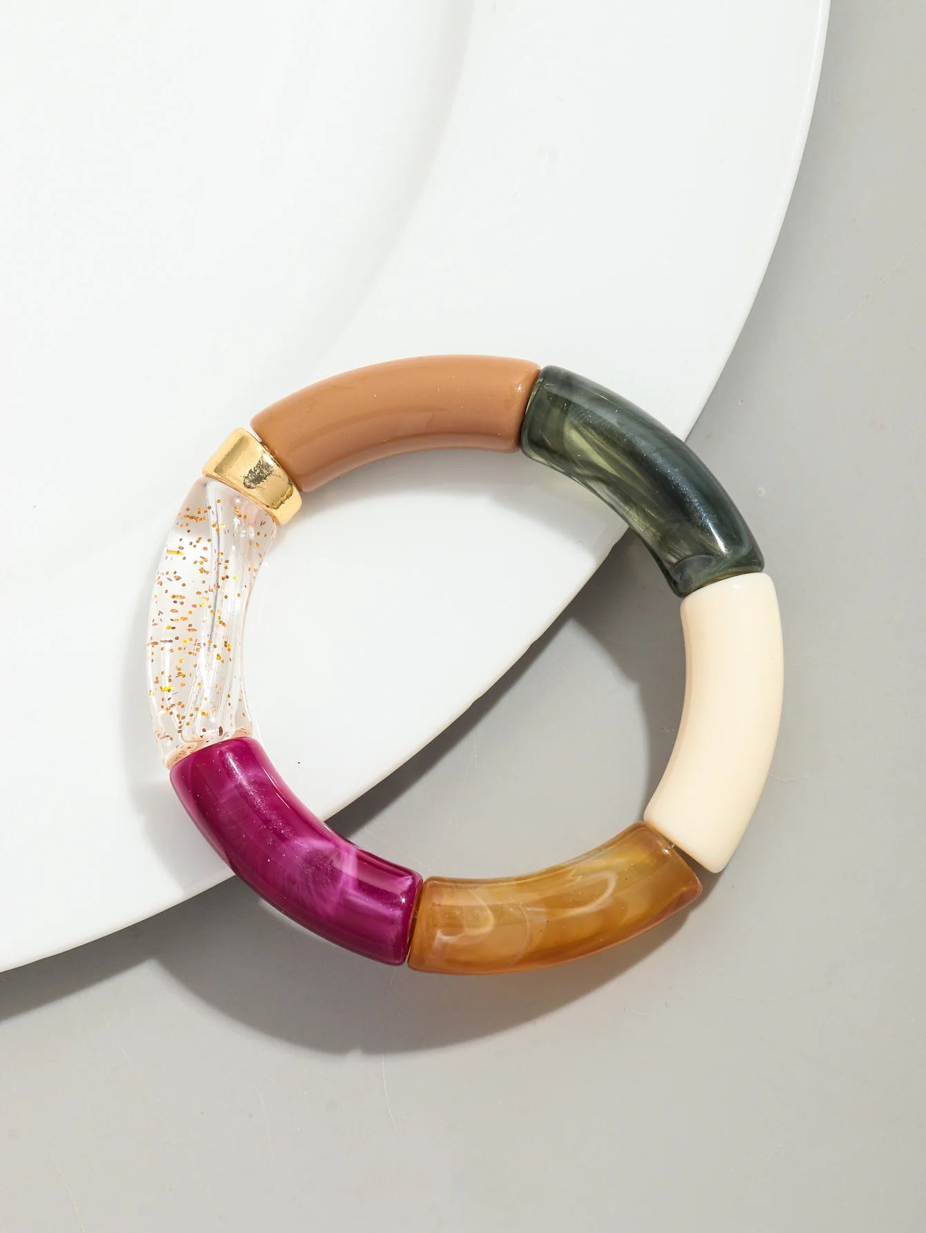 Bohomia Acryl-Design-Stil, klobiges Bambus-Stapelarmband für Damen, Boho, elastisch, bunt, Röhrenperlen, Armbänder 2024, Schmuck