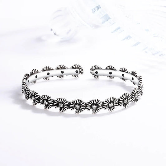 Sole Memory Vintage süße Chrysantheme 925er Sterlingsilber, größenverstellbare Öffnungsarmband für Frauen, Luxus-Schmuck, Geschenk BR344