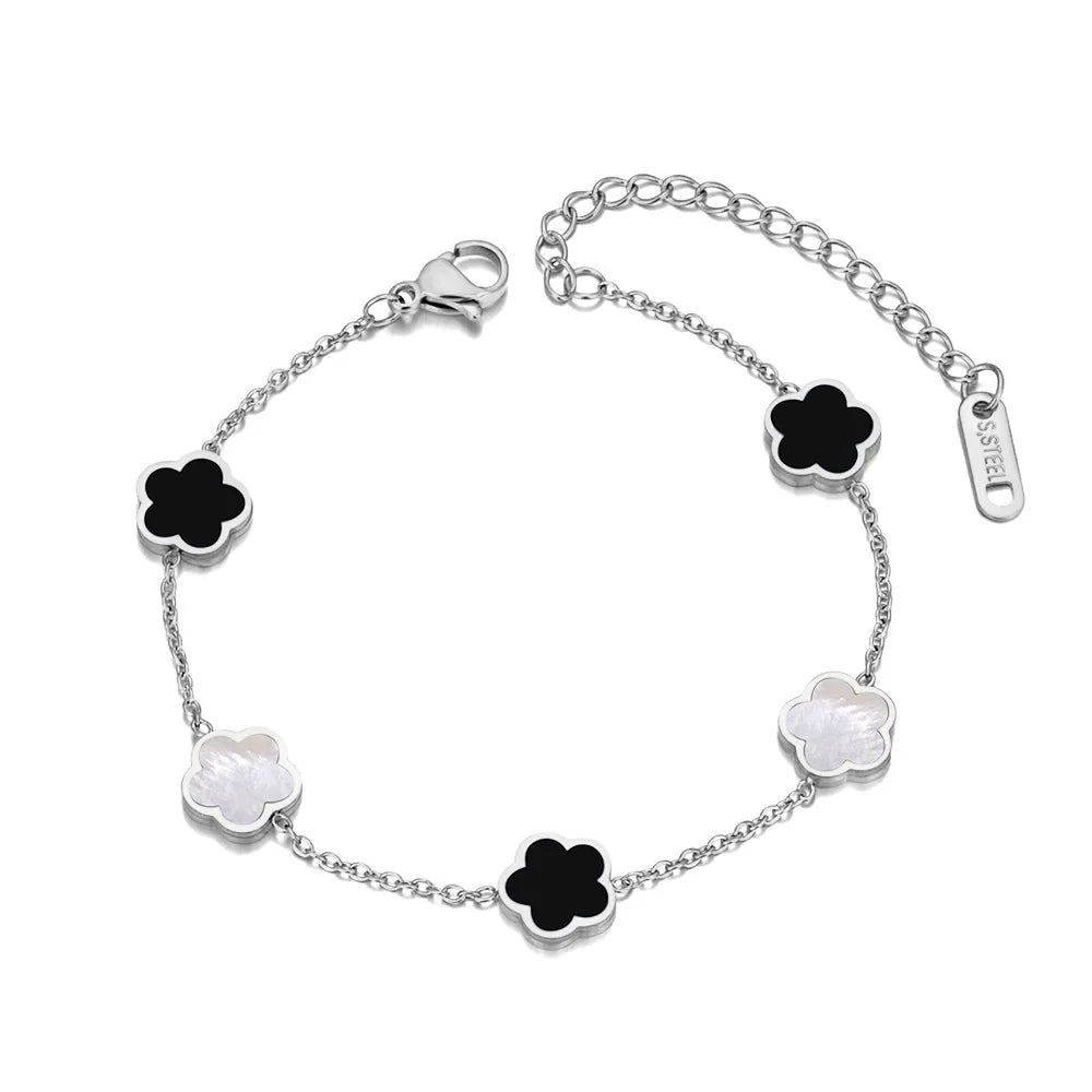 Mode Edelstahl Weiß Schwarz Grün Shell Blume Charme Armbänder Für Frauen Echt Vergoldet Kette Schmuck B23071