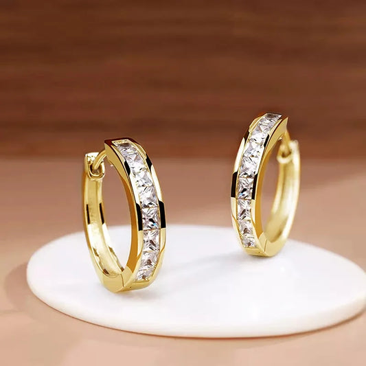 Gold Farbe Überzogene Edelstahl Runde Kreis Ohrringe für Frauen Mode Zirkonia Creolen Schmuck Pendientes Mujer