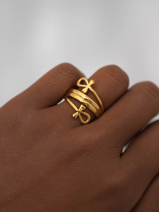 Doppelt gewickelte Königin Nofretete Ringe für Frauen ägyptischer Schmuck Geschenk Vintage Edelstahl Ring Hochzeitspaar Afrika Ring