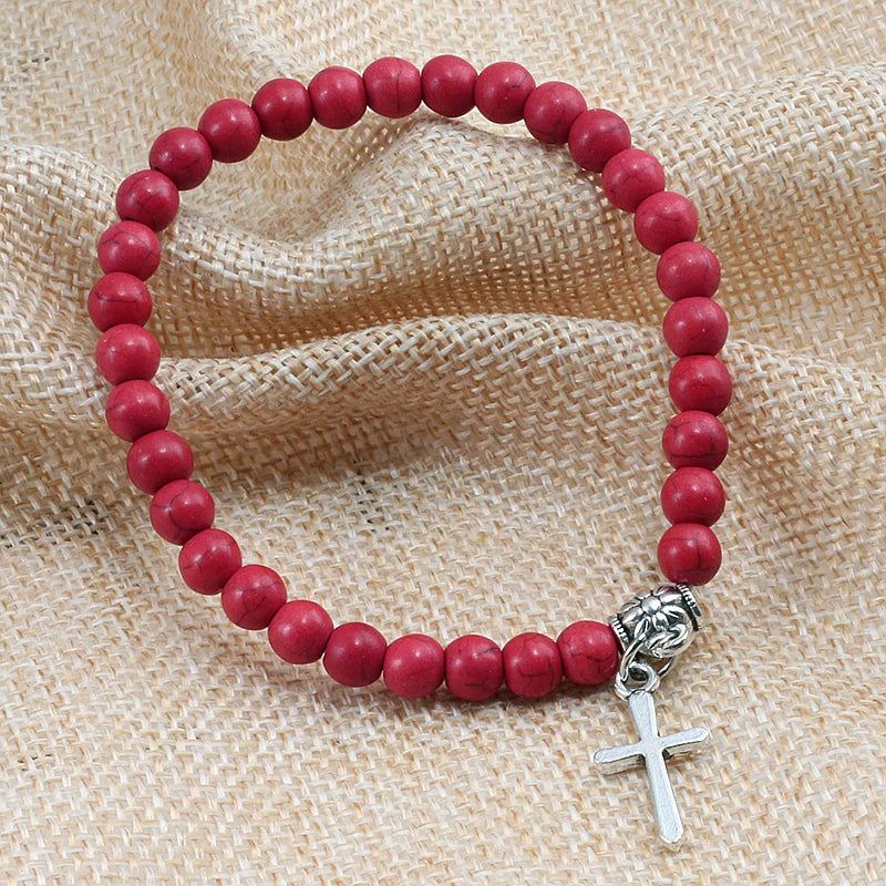 Neue Kreuz Anhänger Armbänder Männer Naturstein 6mm mattschwarz Yoga Strang Kette Vintage böhmischen Schmuck für Frauen Mode Geschenke