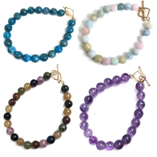 Naturstein 8mm Perlen Armband für Frauen Männer Amethyste Kristall quarze Aquamarin Jades Schmuck Achate quadratische Schnalle Armreif