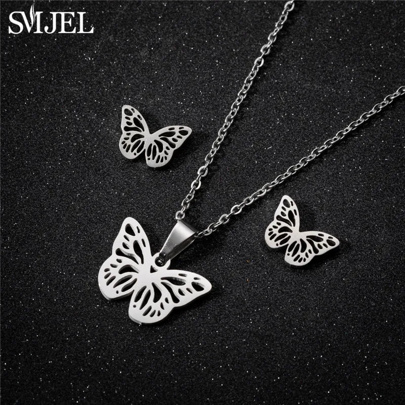 Korea Stil Edelstahl Schmetterling Schmuck Sets für Frauen Cartoon Biene Insekt Anhänger Halskette Mädchen Sommer Strand Hochzeit Geschenk