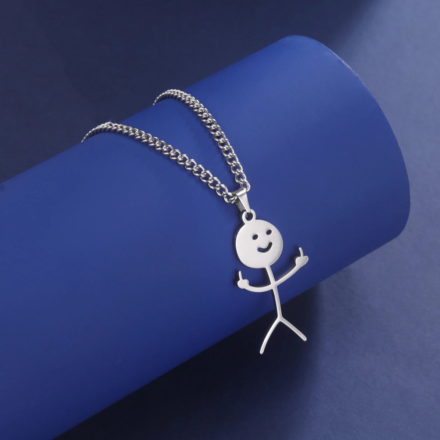 Skyrim Hip Hop Doodle Halskette für Männer Frauen Edelstahl Lange Hals Kette Mode Mittelfinger Stickman Schmuck Neu