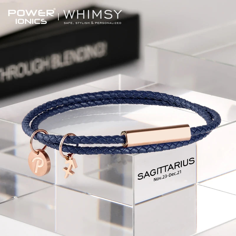 Power Ionics Launen 12 Zodiacs Serie Männer Frauen Echt leder Wrap Charm Armband Geburtstags tag Geschenke kostenlose benutzer definierte Gravur