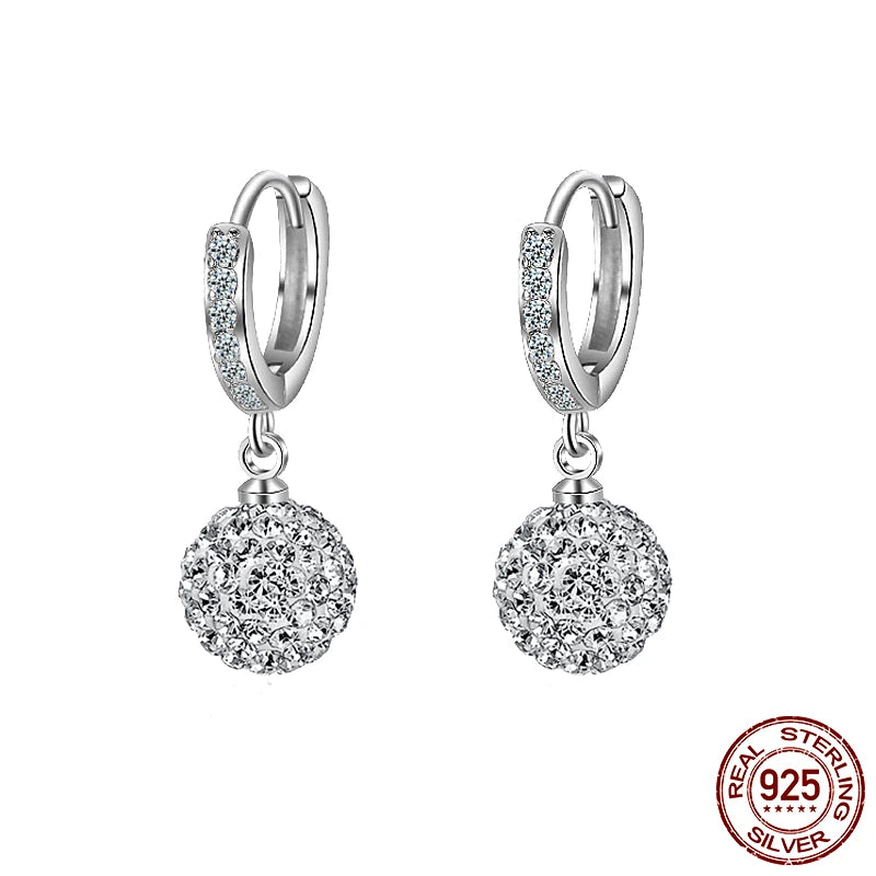 Leuchtende Muschel-Ohrringe für Damen, Original-Ohrringe aus 925er-Sterlingsilber, Pavé-CZ-Stern, Mond, Creolen, Verlobung, Hochzeit, Schmuck