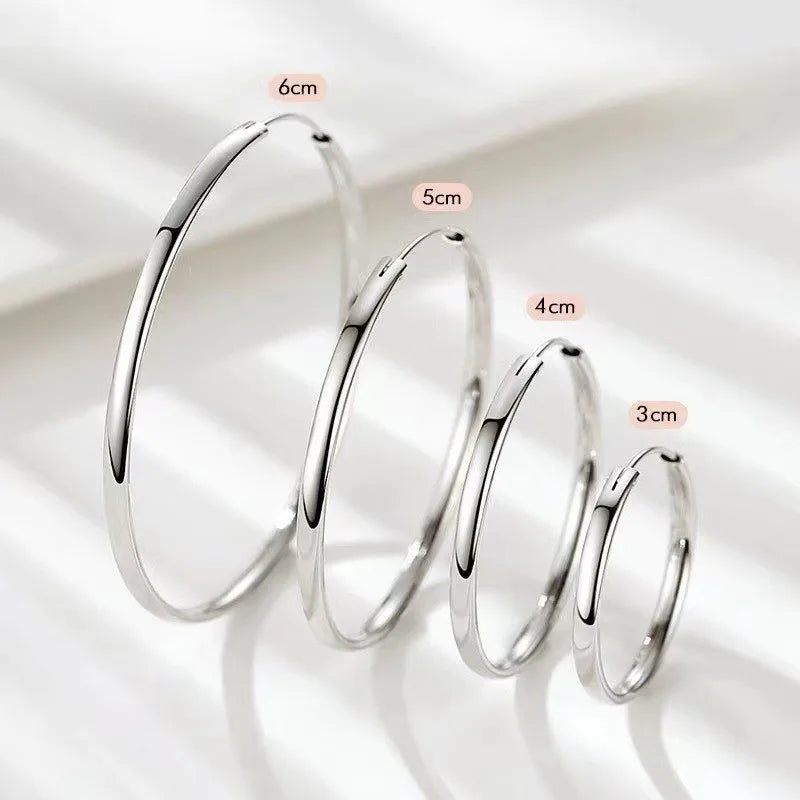 Creolen aus 925er-Sterlingsilber, glänzend, große Creolen für Damen, Hochzeit, feiner Modeschmuck, Accessoires, Geburtstagsfeier-Geschenke