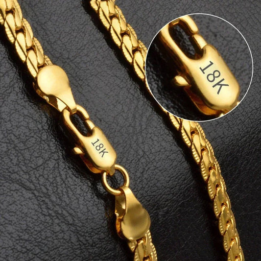 18K Gold Farbe Silber Farbe 6mm Seitlich Halskette 8/18/20/24 Zoll Kette Für Frau Männer Mode Hochzeit Verlobung Schmuck