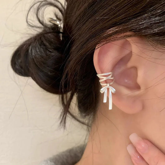 VENTFILLE 925 Sterling Silber Bogen Knoten Ohr Clip für Frauen Mädchen Band Design Ballett Stil Süße Schmuck Geschenk Dropshipping