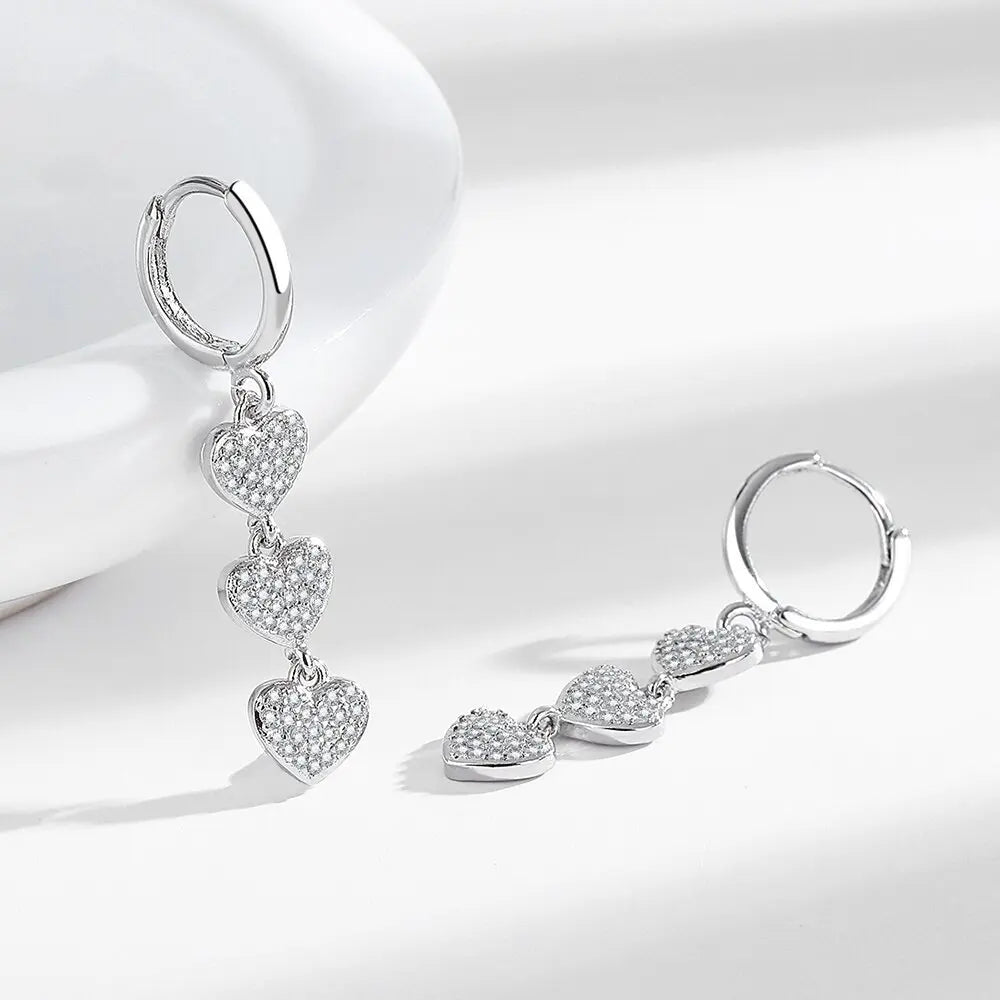 Creolen aus 925er-Sterlingsilber, Nadel, rosa Kristall, Herz-Creolen für Damen, modische geometrische Anhänger-Ohrringe, Luxus-Schmuck, Geschenke
