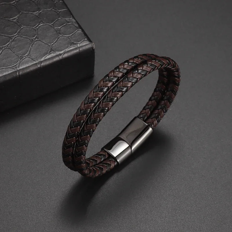 Retro Punk Fahrradkette handgewebtes Lederarmband mit Metallschnalle für Männer Motorradfahrer Rock Party Schmuck Geschenk