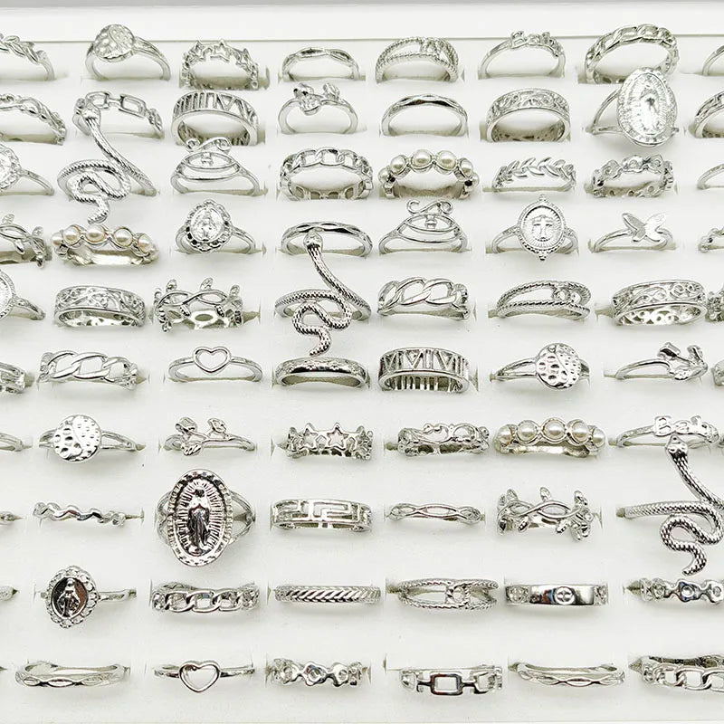 30 teile/los Mix Stil Perle Silber Farbe Finger Ringe Tier Schlange Kette Hohl Blatt Party Schmuck Mädchen Liebe Schmetterling Blume geschenk