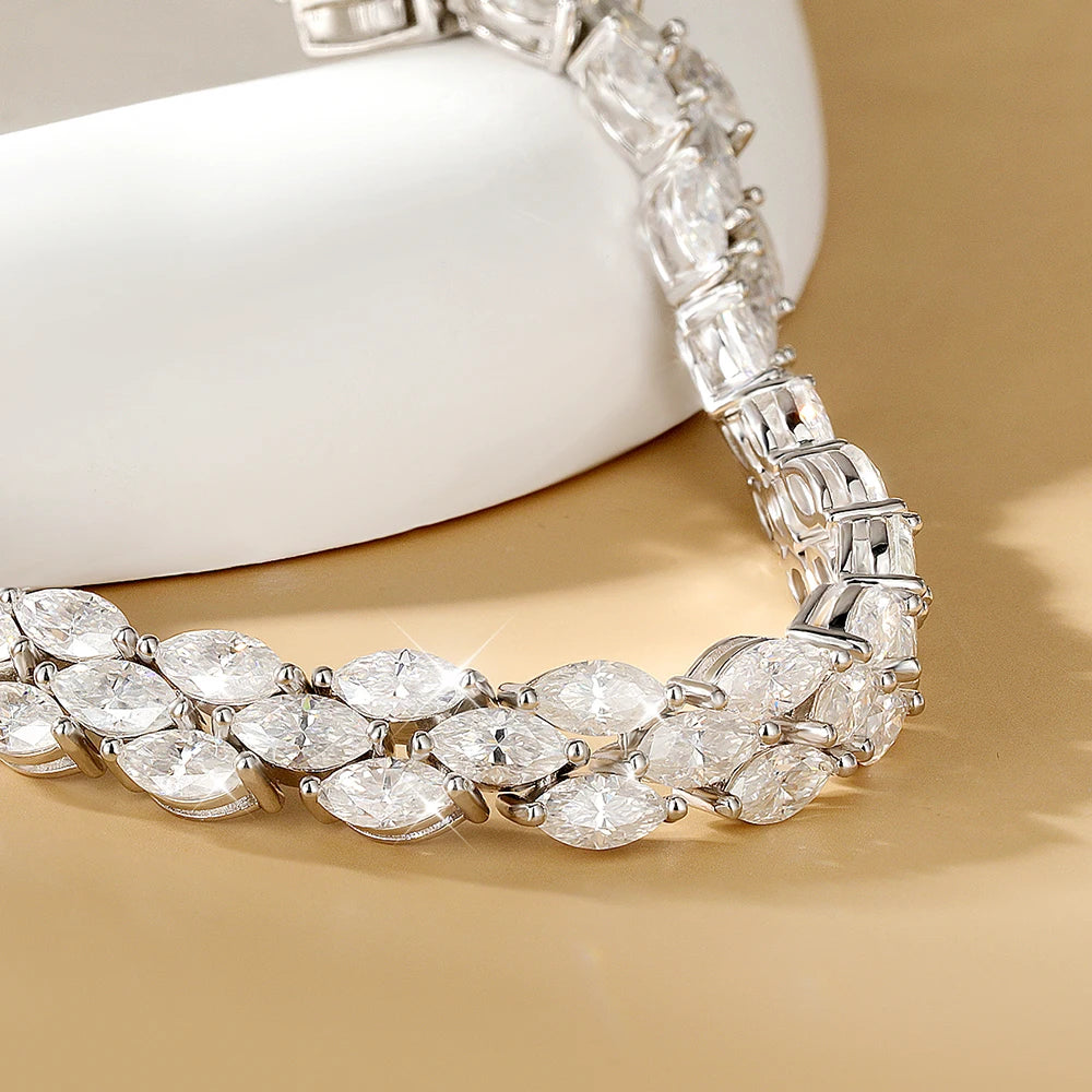 Serenity Marquise Cut D Farbe Moissanit Tennis Armband für Frauen Mann 100 % S925 Sterling Silber Armband vergoldet 18K Handkette