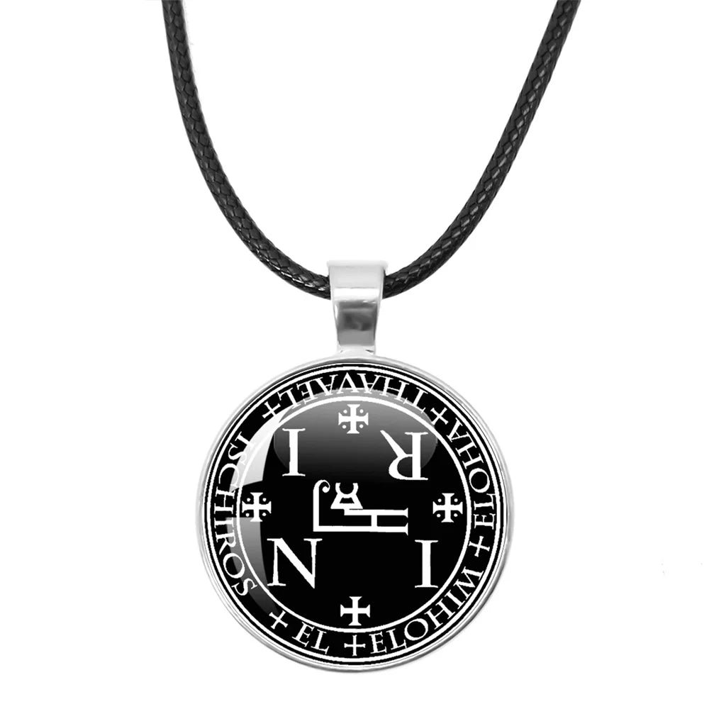 Siegel der sieben Erzengel Medaille Leder Seil Halskette Michael Raziel Uriel Gabriel Anhänger Rune Halskette Schutz Amulett Geschenke