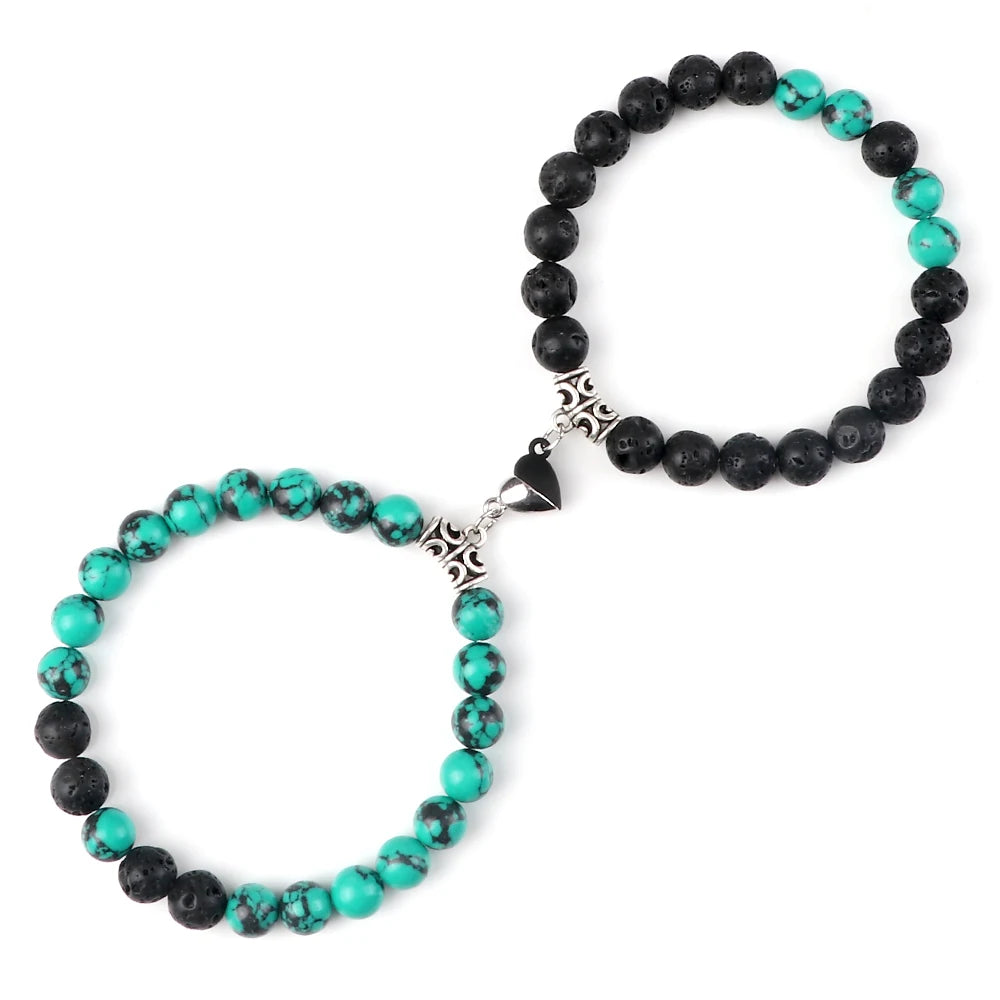 Heißer Paar Yin Yang Armband Set Männer 8mm Naturstein Herz form Magnet Liebe Armband für Frauen Freundschaft Mode schmuck Geschenk