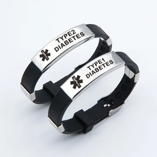 Edelstahl Gravierbare Medizinische Alarm Armbänder Diabetes Epilepsie Alzheimer Allergie Frauen Männer Silikon Armband Schmuck