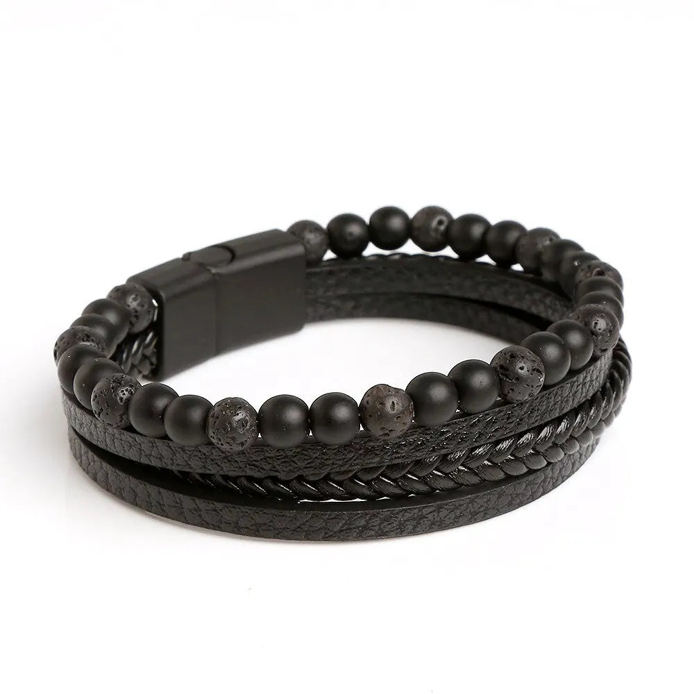 Herren leder armband klassische mode tiger auge perlen mehr schicht leder armband für männer schmuck geschenk