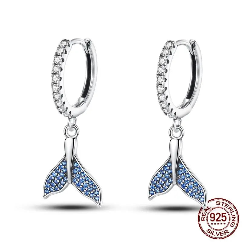 Leuchtende Muschel-Ohrringe für Damen, Original-Ohrringe aus 925er-Sterlingsilber, Pavé-CZ-Stern, Mond, Creolen, Verlobung, Hochzeit, Schmuck