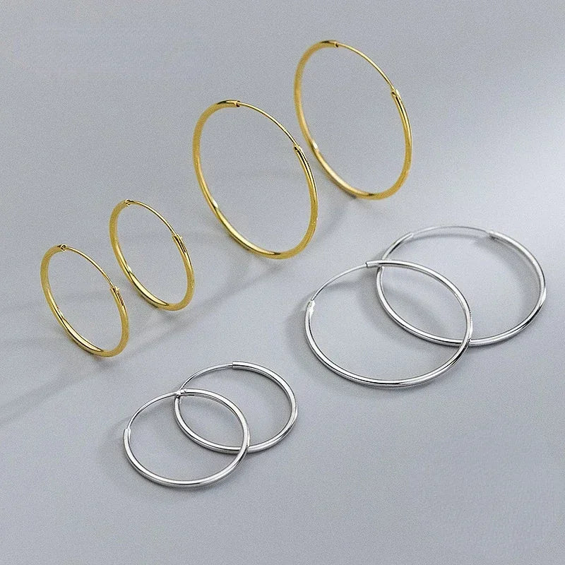 Echtes 925er-Sterlingsilber, 1,2/1,5 mm Drahtdurchmesser, große runde Creolen für Damen, klassischer feiner Schmuck, minimalistische Accessoires