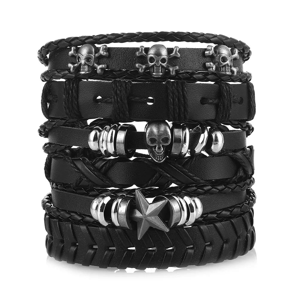 Mode Armband Viking Armband für Männer Hand Armbänder gewebt Schädel Hand Schmuck verstellbare Leder Set Viking Mann Armband