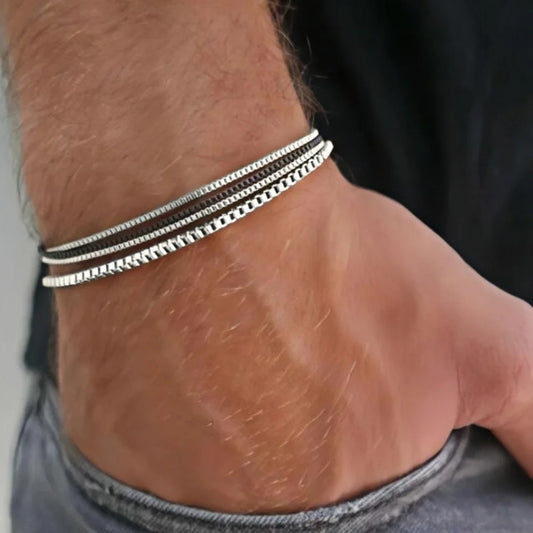4 teile/satz Edelstahl Box Kette Armband Hip Hop Männer Multi-schicht Armband Schmuck Mode Zubehör Geschenke