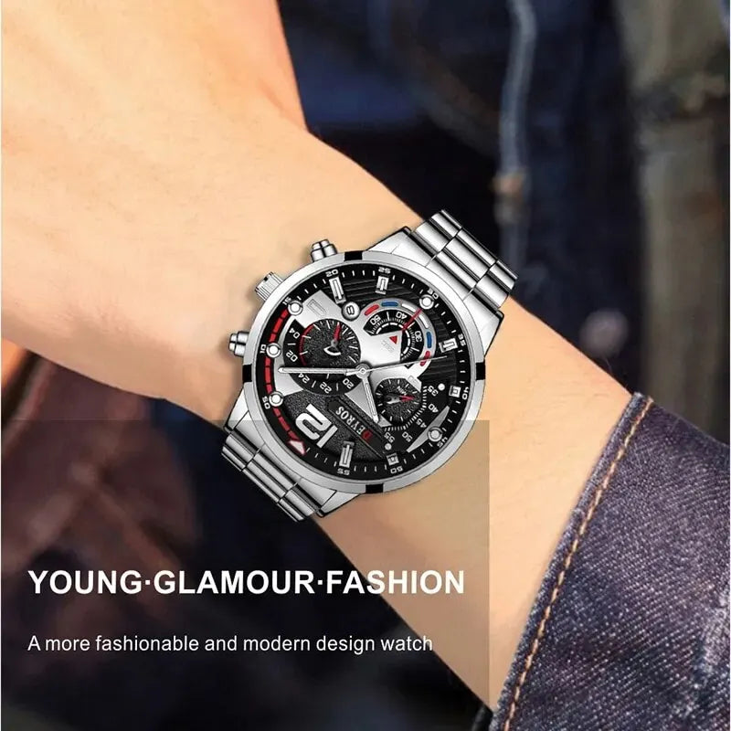 2 stücke Luxus Herren Silber Quarzuhr Mit Edelstahl Armband Männer Mode Business Casual Uhr Leuchtende Uhr