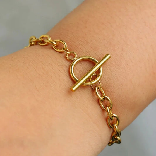 Neue Edelstahl-Armbänder, minimalistisches Design, OT-Schnallenkette, lichtecht, hochwertige Armbänder für Frauen, Schmuck, Party-Geschenke