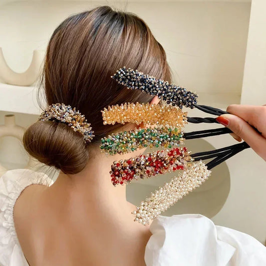 Koreanische Mode Kristall Perle Hochsteckfrisur Haar Clips Elegante Geflecht Haarspangen Kopfbedeckung Mädchen Frauen Haar Zubehör