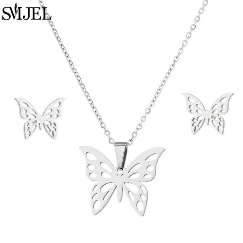 Korea Stil Edelstahl Schmetterling Schmuck Sets für Frauen Cartoon Biene Insekt Anhänger Halskette Mädchen Sommer Strand Hochzeit Geschenk