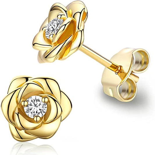 Huitan Exquisite Rose Ohrstecker für Frauen Luxus Funkelnden Zirkonia Temperament Süße Blume Ohrringe Modeschmuck