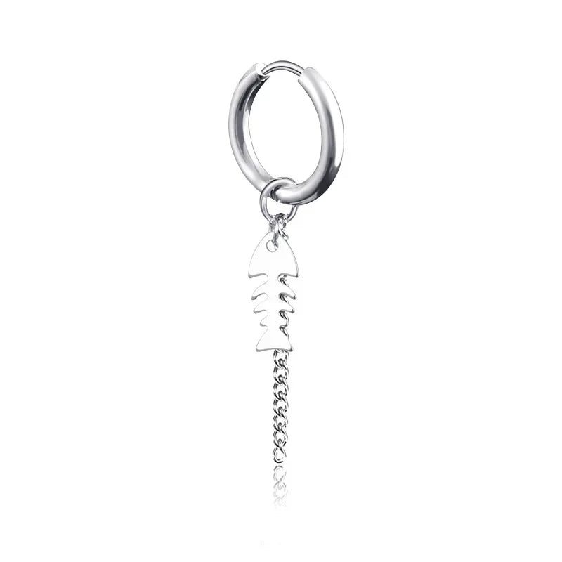 Geometrie Unisex Titan Edelstahl Drop Creolen chinesische Charakter Quaste Kette Mann Stern Kreuz Drachen feder