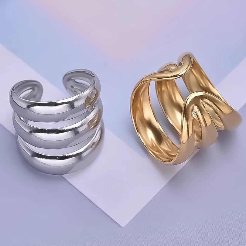 1/2/3 stücke mischen Farbe klobigen breiten Ring offene Edelstahl ringe für Frauen Männer Accessoires unregelmäßige Oberfläche kpop Modeschmuck