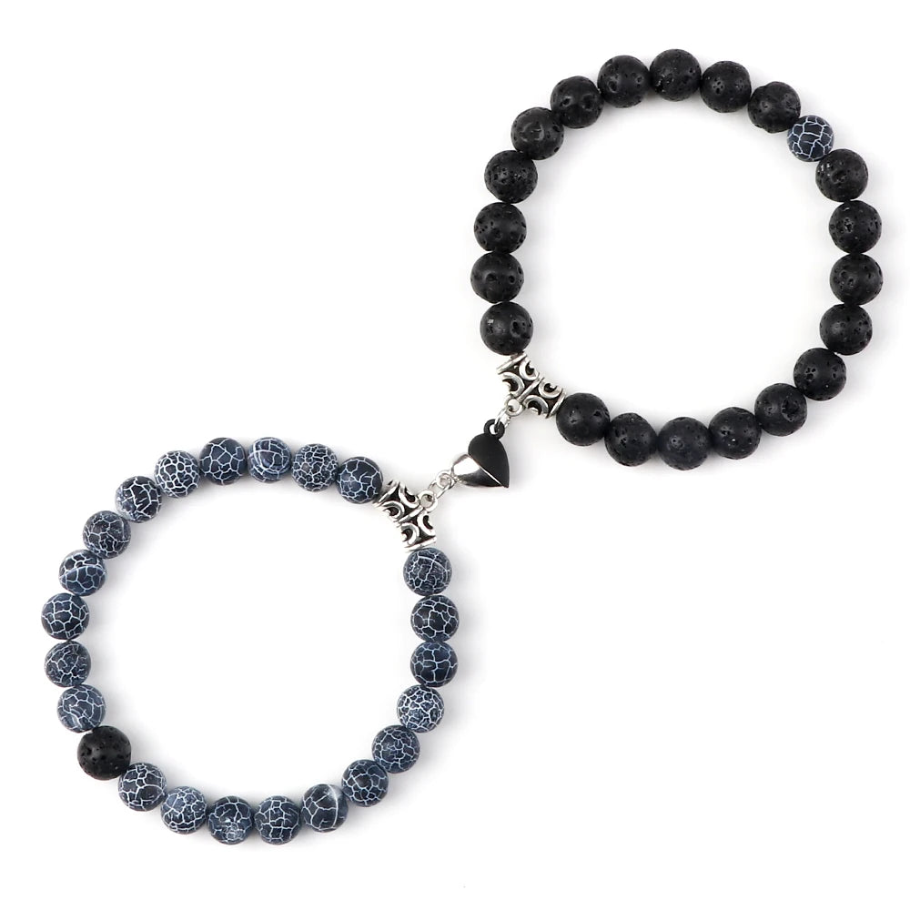 Heißer Paar Yin Yang Armband Set Männer 8mm Naturstein Herz form Magnet Liebe Armband für Frauen Freundschaft Mode schmuck Geschenk