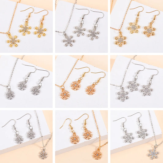Frauen Mode Luxus Schmuck Set Zirkon Schneeflocke Kristall Anhänger Halskette Ohrringe Party Geschenke Weihnachts schmuck