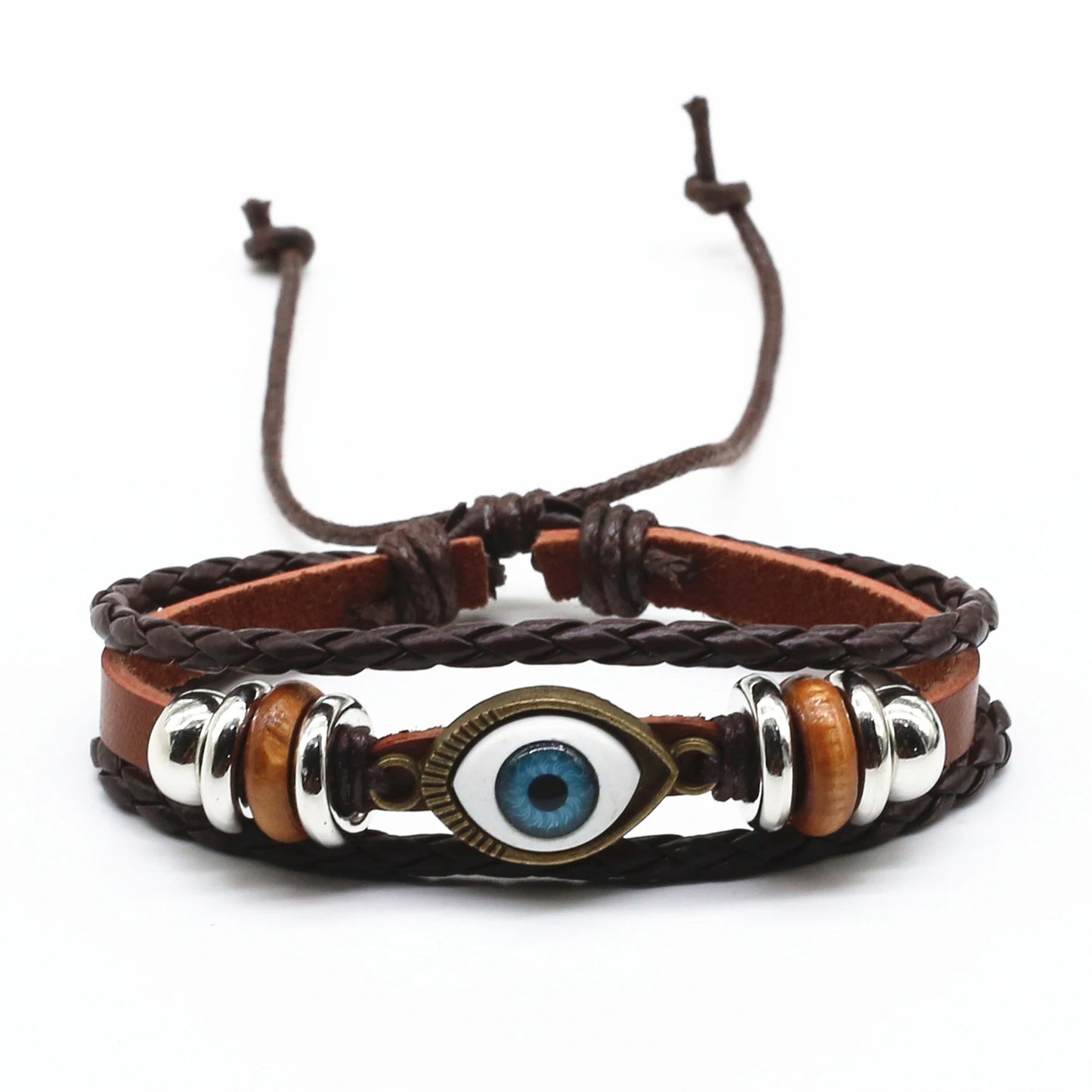 WESTBULL Vintage Schwarz Braun Leder Männer Armbänder Für Frauen Perlen Eye Charm Armband Homme Großhandel Pulsera Geschenk Schmuck